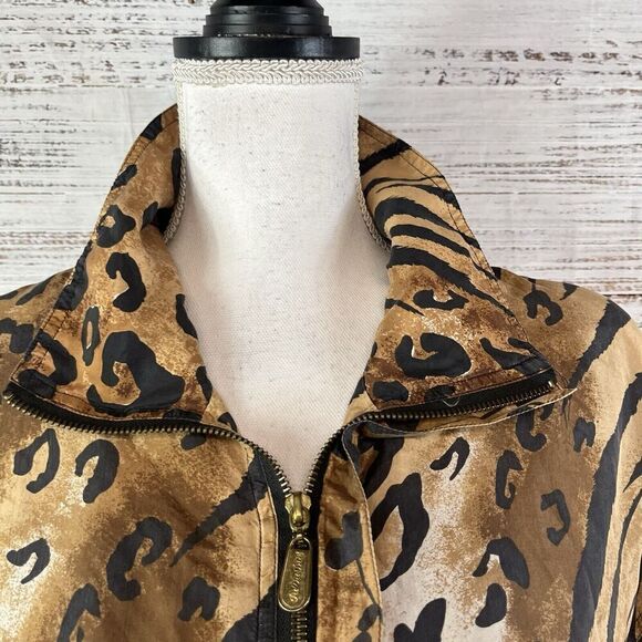 Vintage Fuda International Animal Print 100% Silk Windbreaker Jacket size Large - Picture 4 of 12